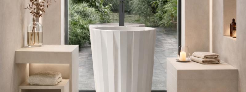 Fristående tvättstället AQUARAMA, designat av Vincenzo Missanelli. Foto: Glass Design