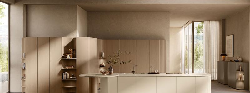 På Salone del Mobil presenterar Scavolini på EuroCucina en utställning inspirerad av den samtida staden och dess mötesplatser. Pressbild: Scavolini