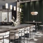 Hotell Gothia Towers. Textilier som bidrar till ett rumsskapande med bevarad genomsikt, vilket formar en balanserad och trygg atmosfär i den publika zonen.
Foto: Daniel F, Wingårdhs