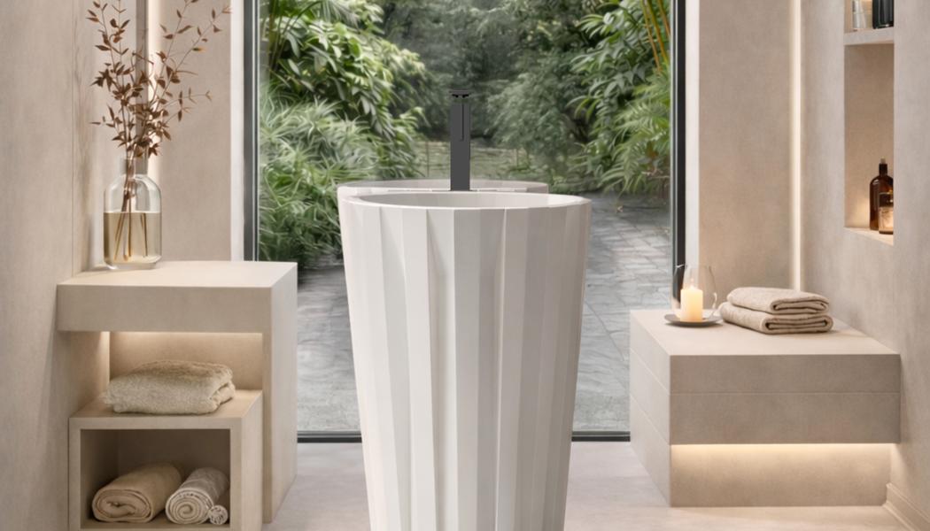  Fristående tvättstället AQUARAMA, designat av Vincenzo Missanelli. Foto: Glass Design