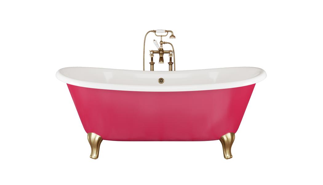 Varje år presenterar Devon&Devon någon av sina mest ikoniska produkter i den av Pantone utnämnda årets färg – Viva Magenta, en crimsonröd i perfekt balans mellan varma och kalla toner. Okonventionell, vital och dynamisk. Här är lyxiga gjutjärnskaret Admiral 
i årets färg. Foto: Devon& Devon