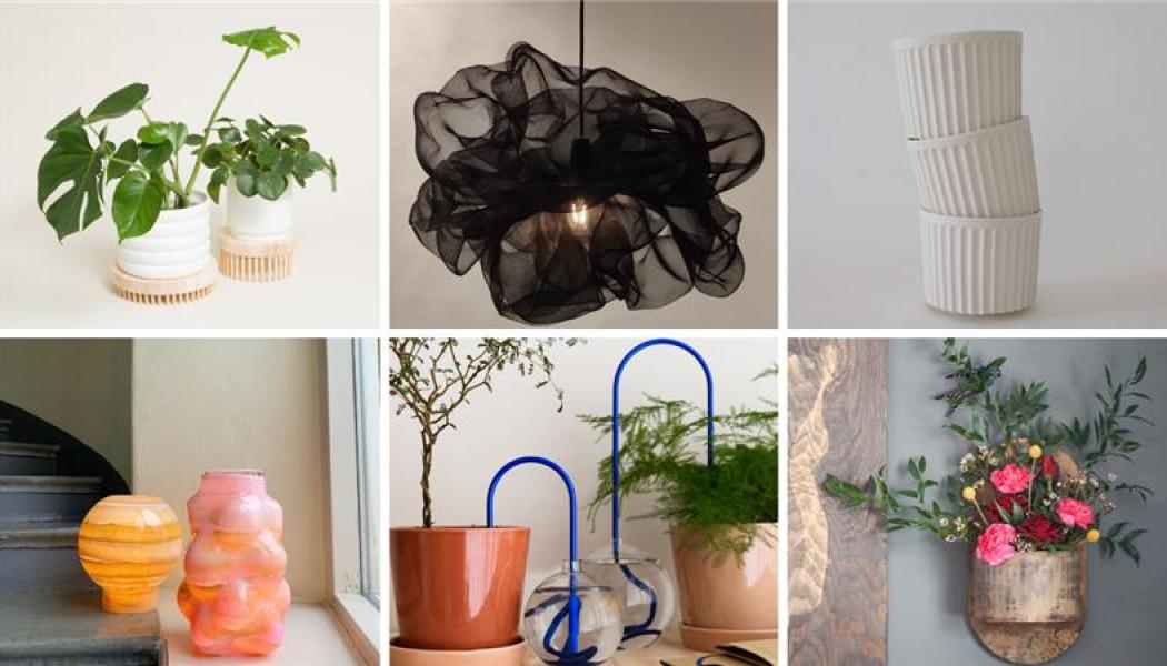 Krukor-Studio Sterner, lampa-MADE IN GBG, skålar–Tilde Ullberg, glasskulpturer–Artandbottles, blomhållarna–Plantstraws, träblomhållare-Rum och Flora