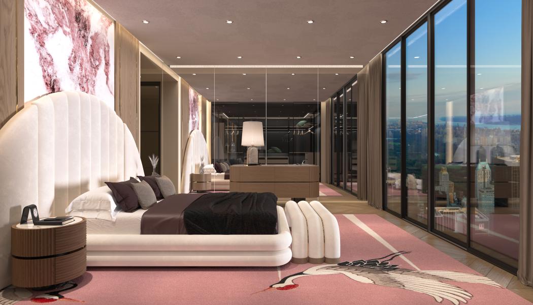 Master bedroom med utsikt över Manhattan. Foto: Covet Collection