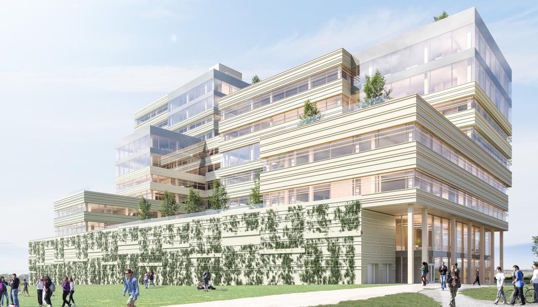 Vista Malmö - Bild: EGA Erik Giudice Architecture Fasadglas samarbetar i tidigt skede med fastighetsägaren Wihlborgs för att projektera ett av Sveriges första NollCO2-hus. Byggnaden kommer att uppfylla kraven för Miljöbyggnad Guld och WELL Core Guld. Träsystemet bARK är ett passande val för att förverkliga höga hållbarhetsmål och arkitektur. 