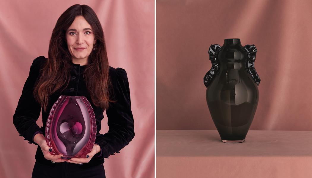 Piscis och designern Matilda Hunyadi. Foto: Glasets Hus i Limmared