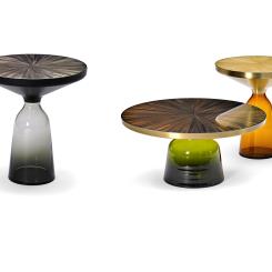 Sidetable i svart/grått och antracit, soffbord i olivgrönt med mässing samt mocka/brunt och mässing/orange. Foto: ClassiCon/Bell