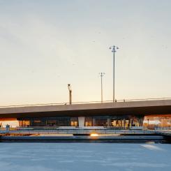 Exteriörvy under Guldbron, sett från Vattentorget.