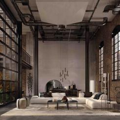 Seattles modulära soffa som är placerad i mitten av scenen, är en avgörande bekräftelse på en modern storstadsstil. Foto: Gianfranco Ferré Hem