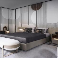 KARPHI NAP bed och DELPHI nightstand design Carlo Colombo Foto Bianca Cedrone