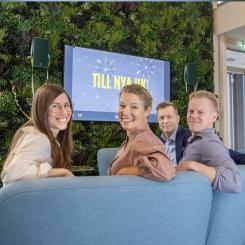 Från vänster; Louise Gabrielsson tf hållbarhetschef på Swecon Group, Anna-Karin Kjellin från anca inredningsarkitekter, Ulf Hellström vd på Swecon och Pontus Magnusson projektledare på Swecon foto Swecon