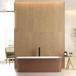 Woodline är en innovativ väggdekor med känsla av ribbpanel. Serien markerar rummet med skarpa linje och naturliga former. Finns som tre olika utföranden i toner av lönn, ek och valnöt. Foto: Golvabia