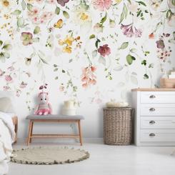 Lekfulla Blommor uppåt väggarna. Foto: Wallsauce